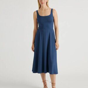 Quince Tencel Jersey Fit & Flare Midi Dress, Navy Blue, NWT (XS, S, M, L, XL)